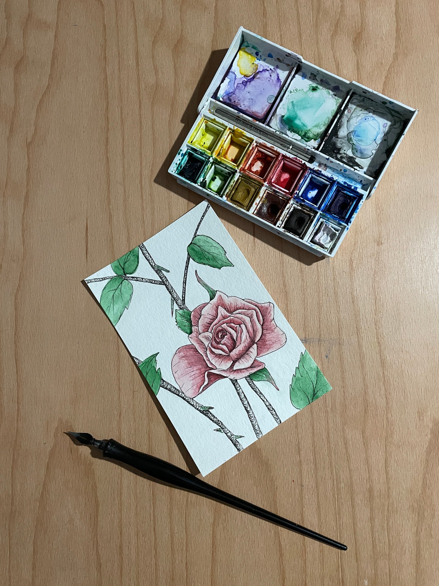Red and White Rose Mini Artwork Original