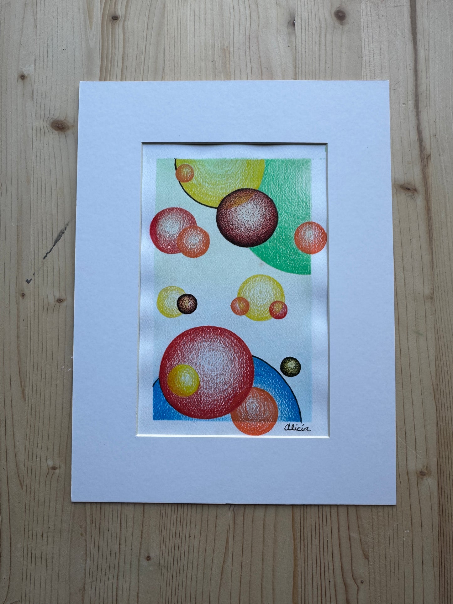 Colorful Spheres Original Colored Pencil and Ink Artwork