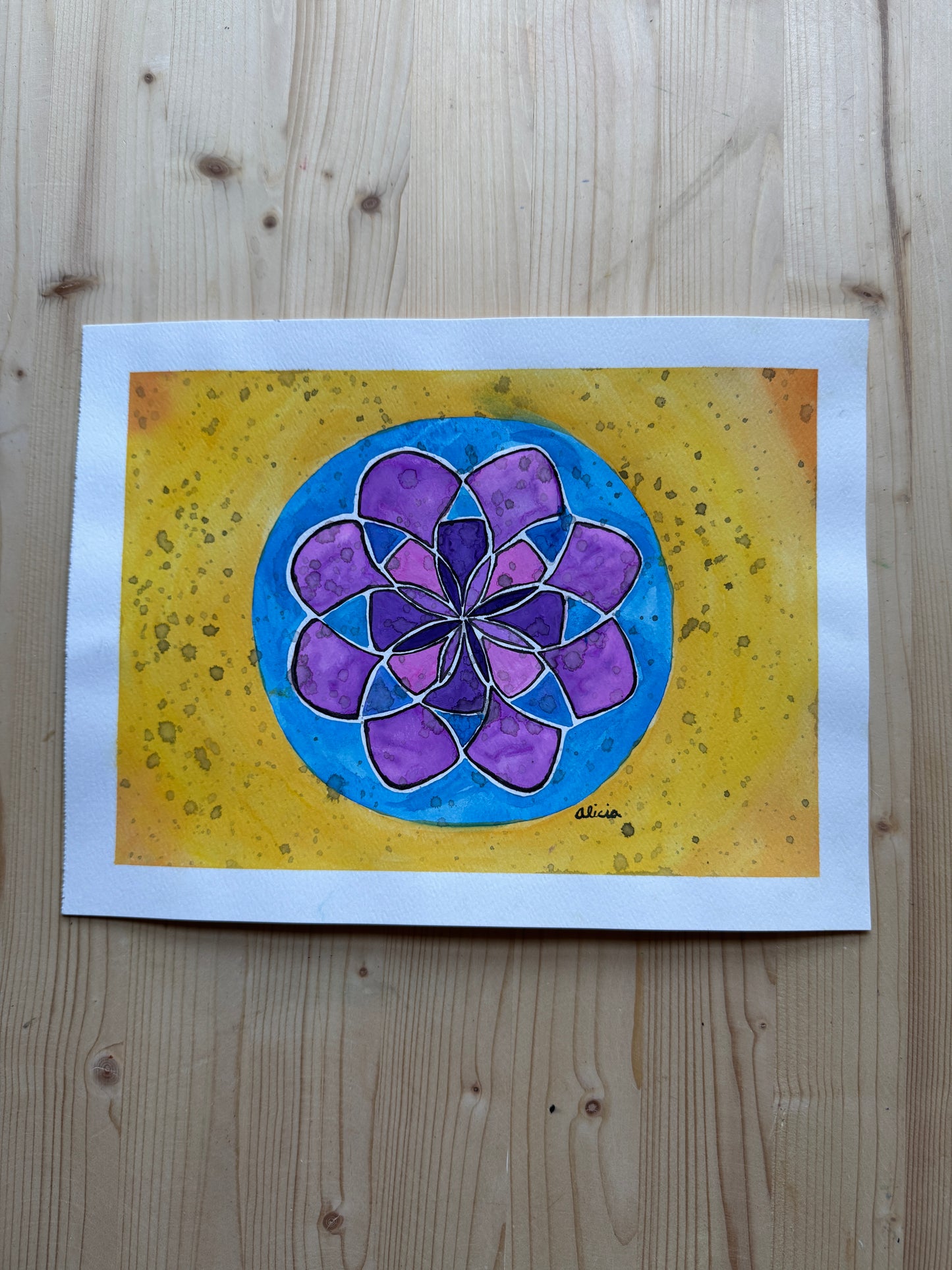 Watercolor and Ink Mandala Original Artwork