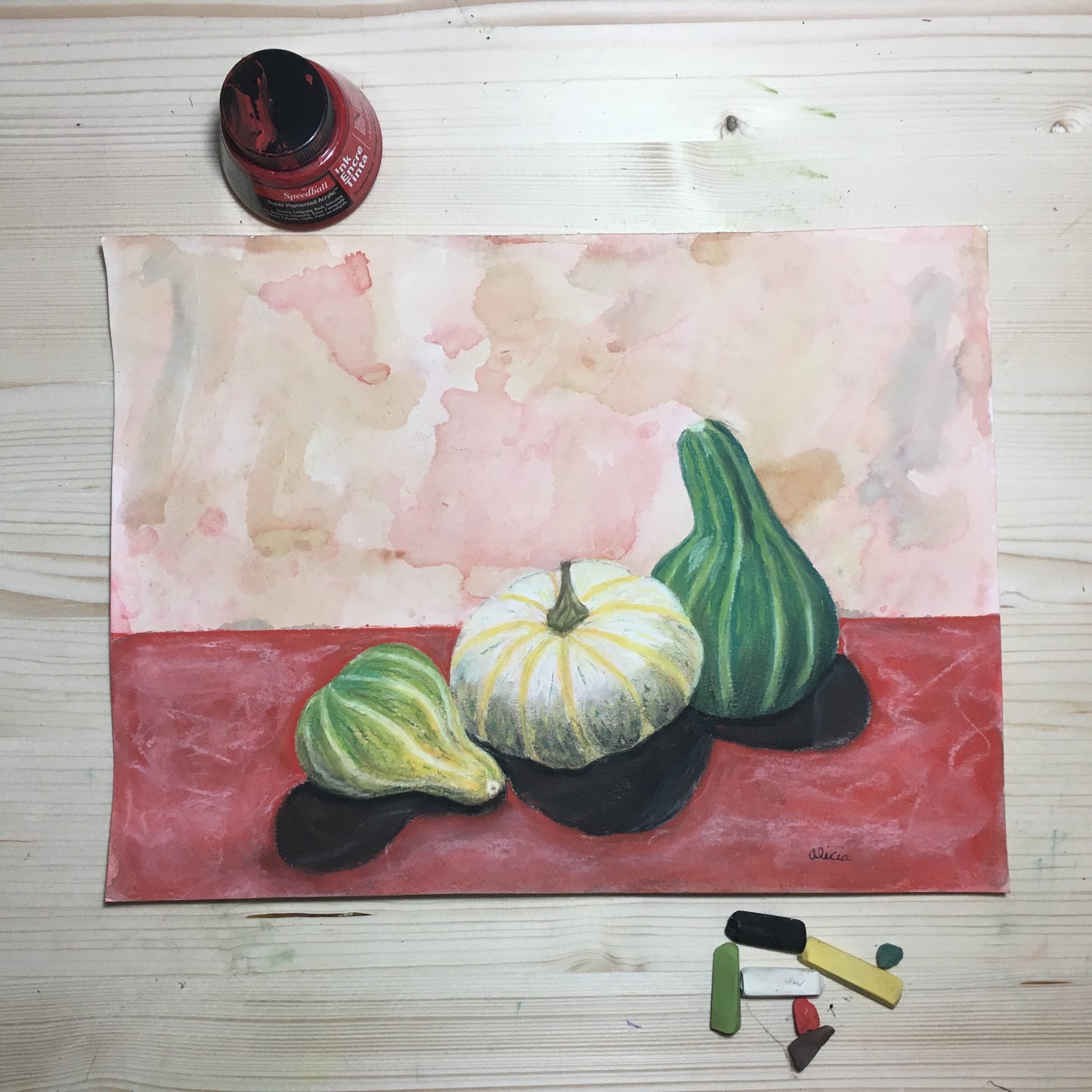 Little White Pumpkin and Two Gourds Original