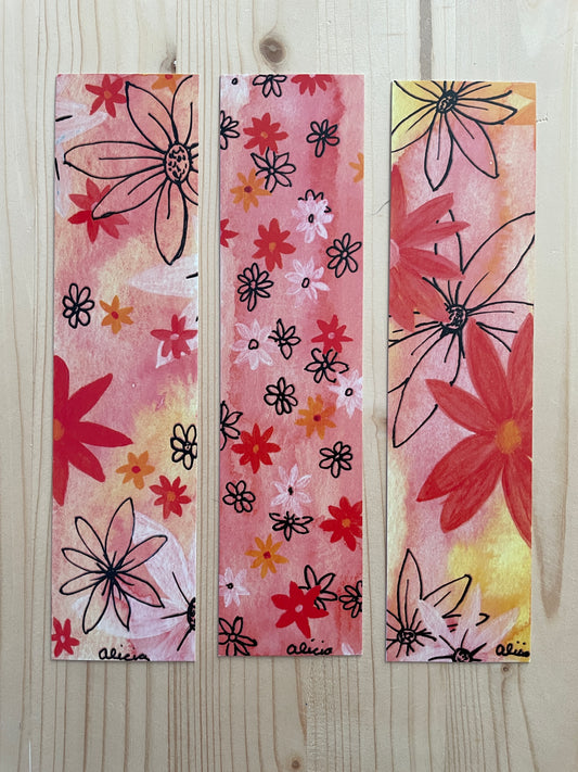 Daises on Red, Orange, and Yellow (set of 3)