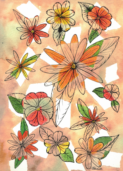 Peek-a-Boo Flowers Original Drawing