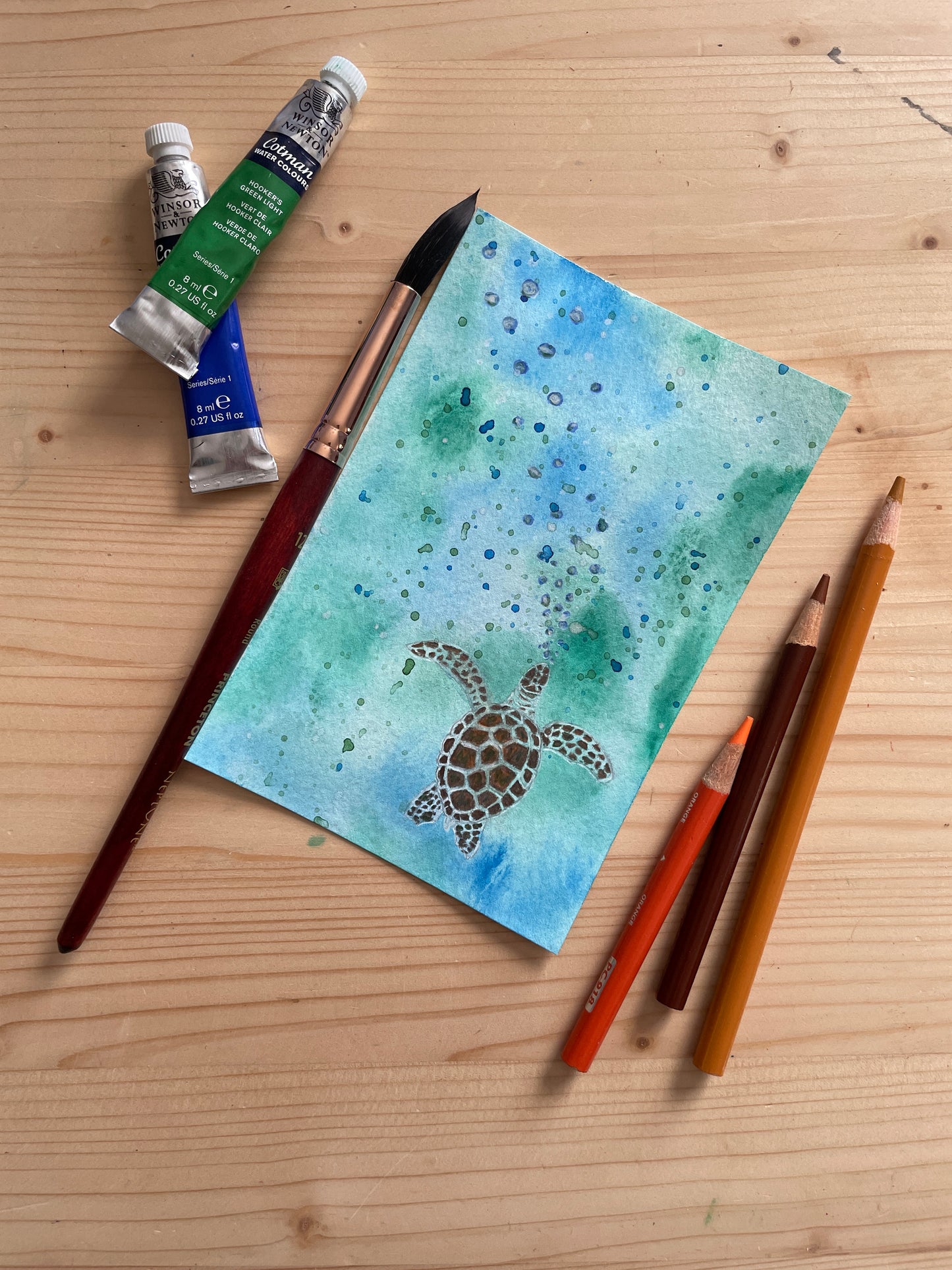 Turtle Blowing Bubbles Mini Artwork Original