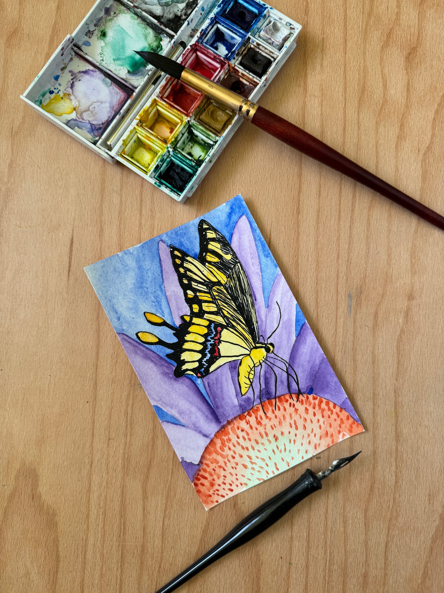 Hungry Swallowtail Butterfly Mini Art Original