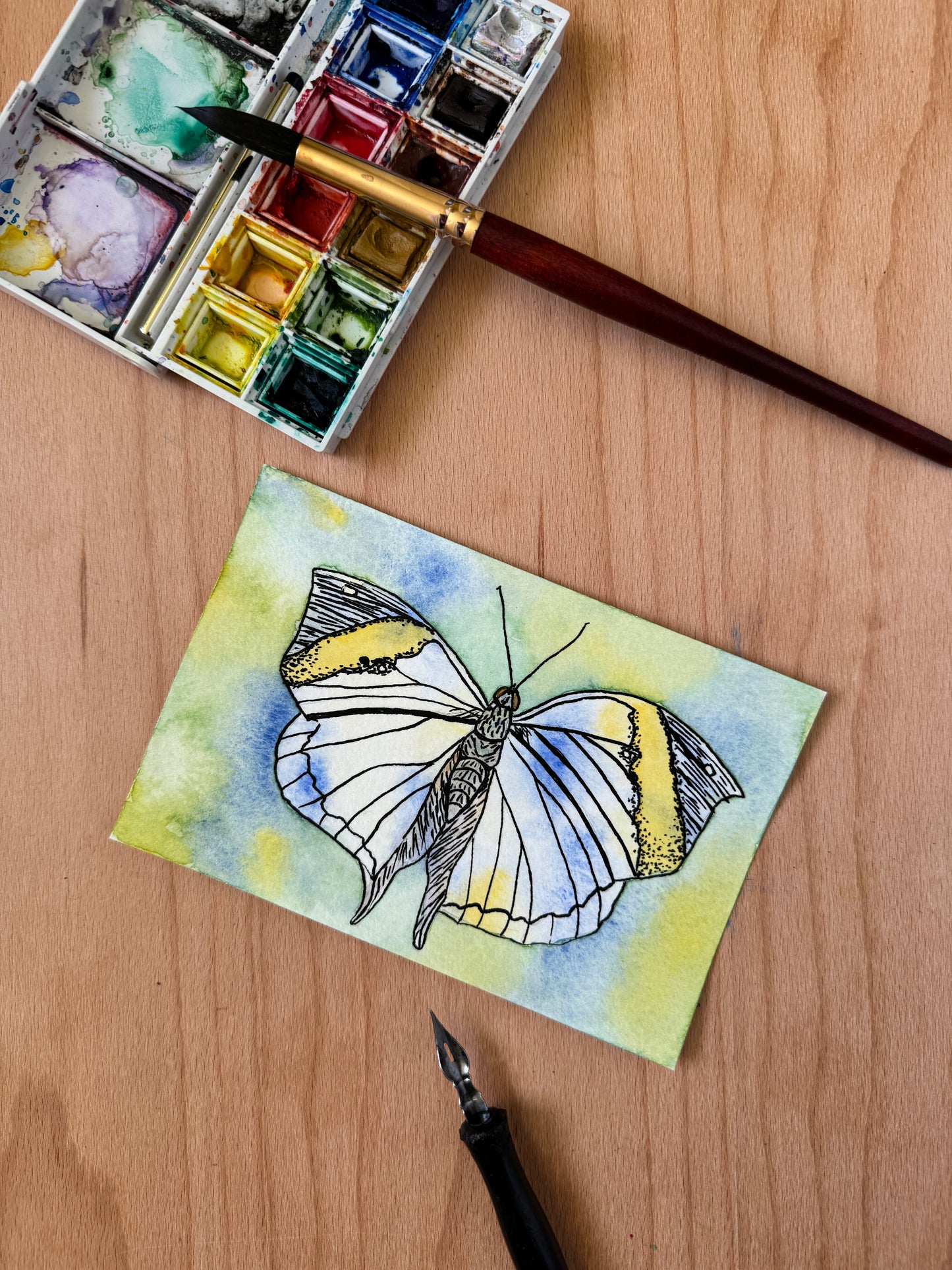 Yellow and Blue Butterfly Mini Art Original