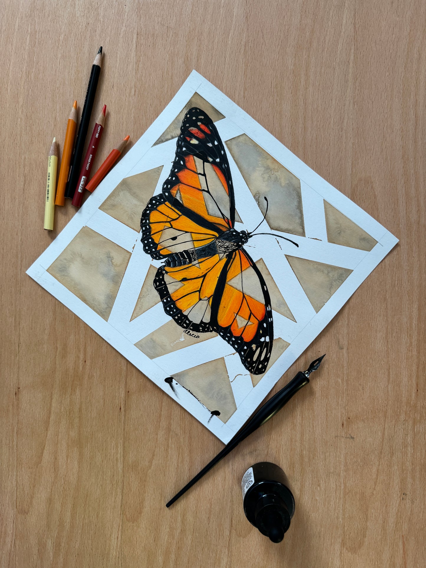 Monarch Butterfly with Open Wings Original Artwork