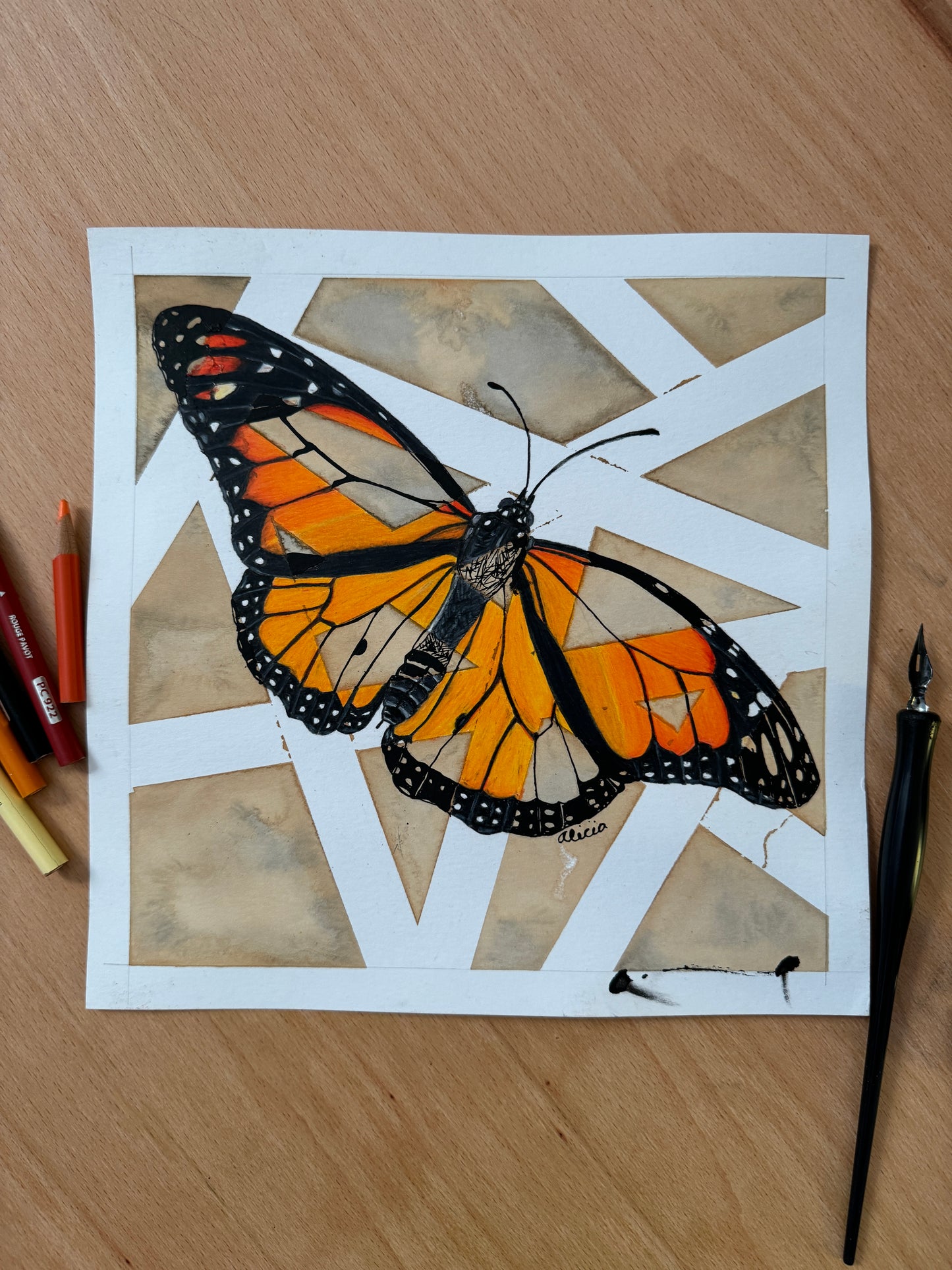 Monarch Butterfly with Open Wings Original Artwork