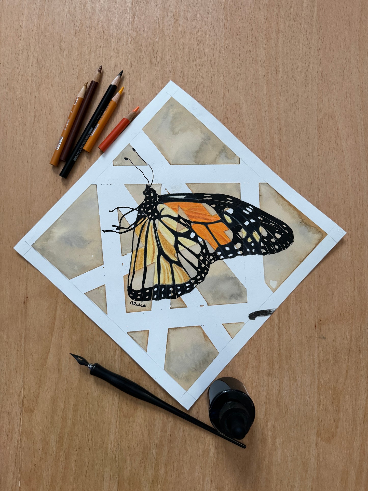 Monarch Butterfly with Closed Wings Original Artwork