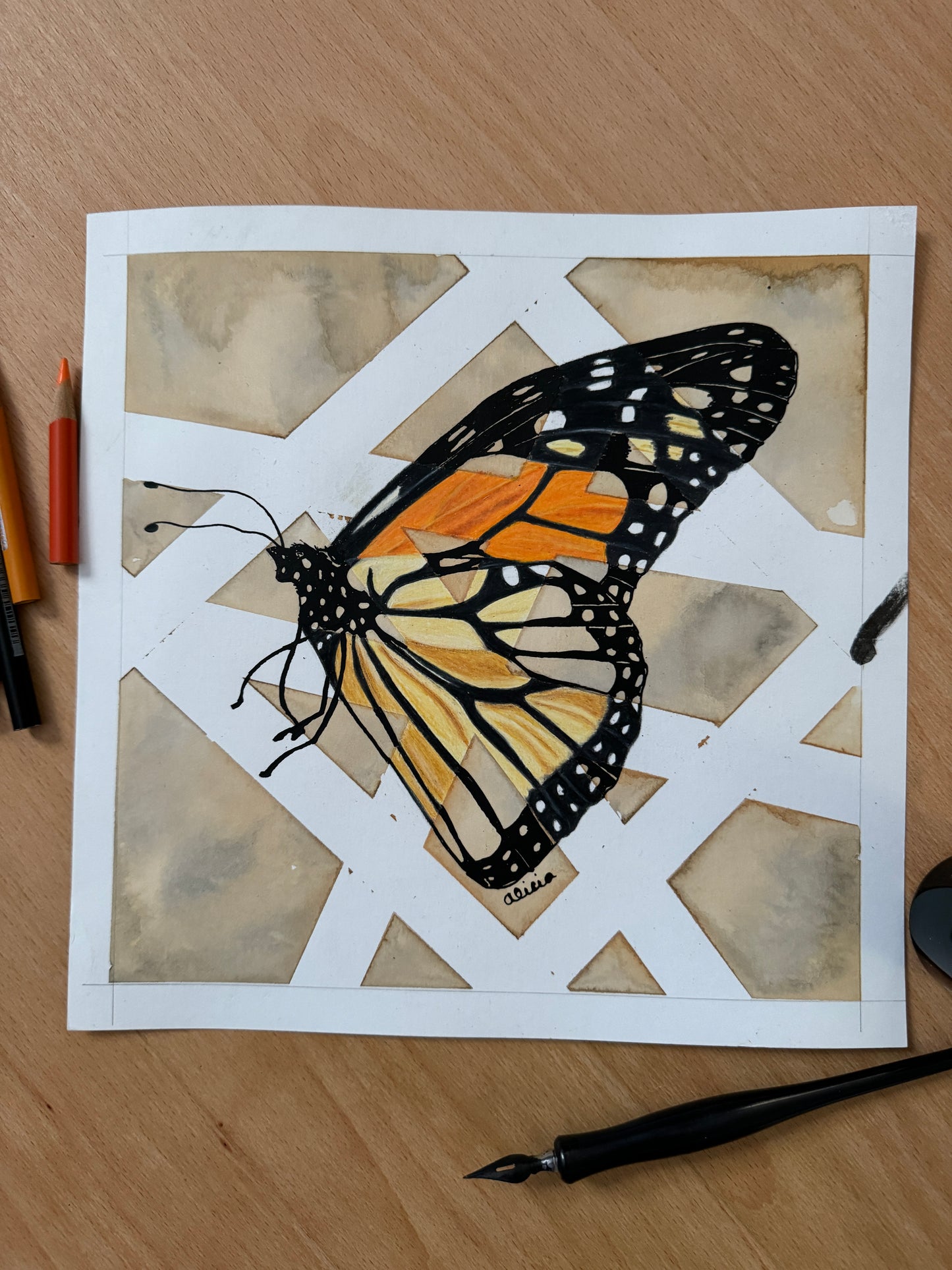 Monarch Butterfly with Closed Wings Original Artwork