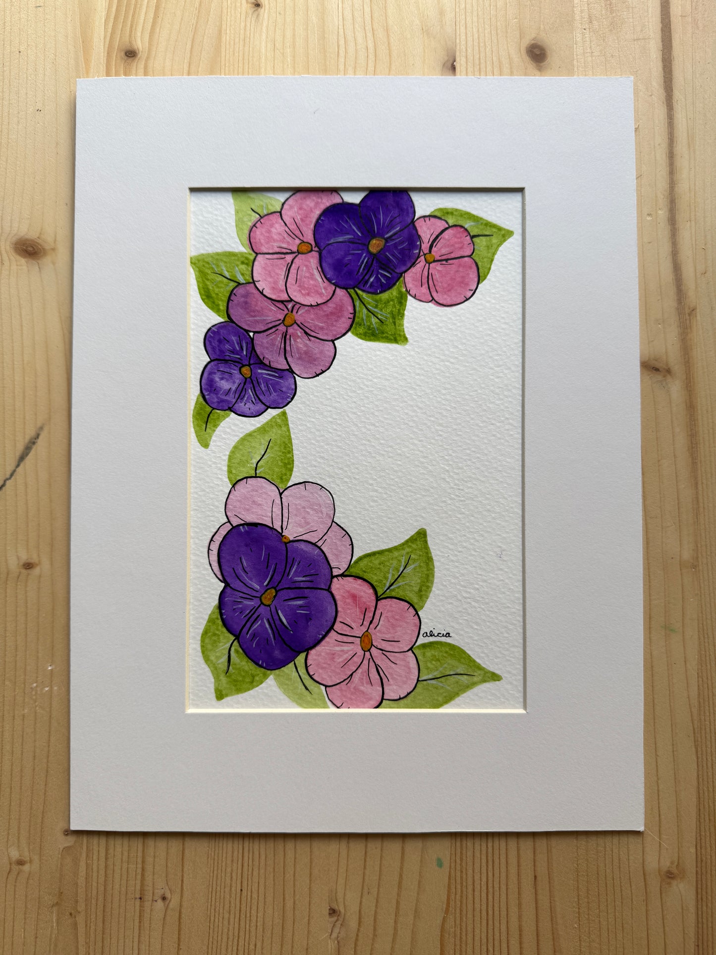 Purple and Pink Pansies Original Artwork