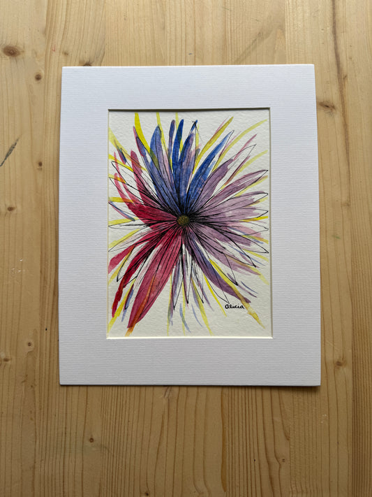 Firework Flower Original Watercolor and Ink Artwork