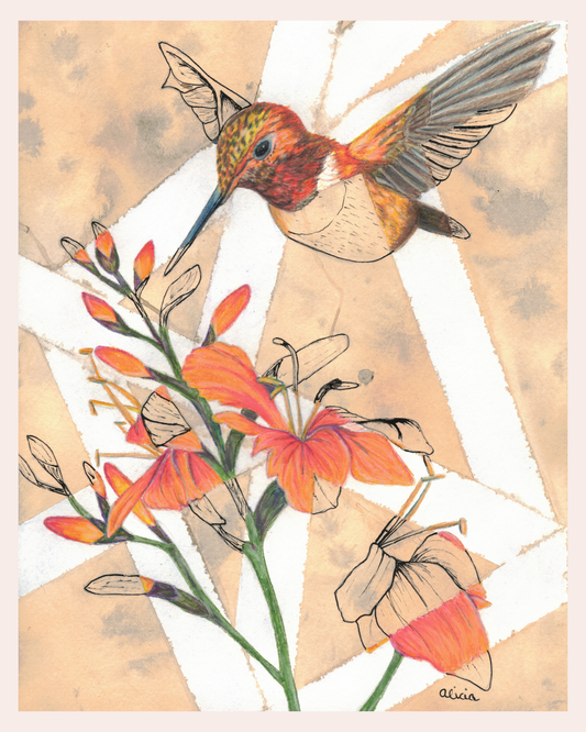 Humming Bird and Orange Flowers Original