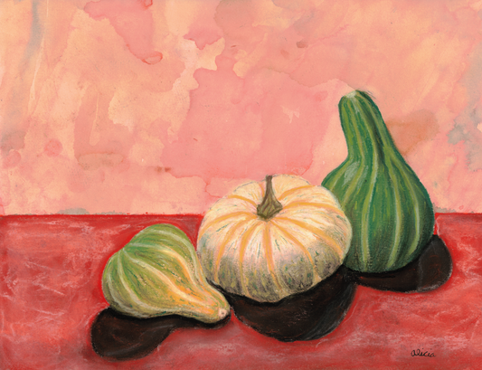 Little White Pumpkin and Two Gourds Original